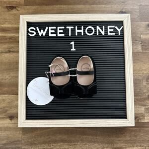 NWT SweetHoney Black Big Bow Suede Ballet Shoes Slip Ons Baby 1